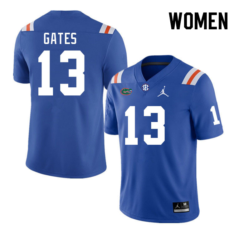 Women #13 Aaron Gates Florida Gators College Football Jerseys Stitched-Retro - Click Image to Close